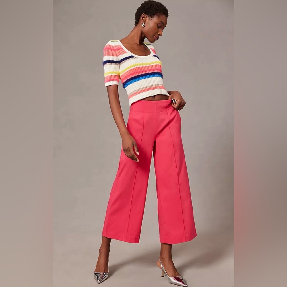 Maeve Anthrologie Pintuck Wide Leg Pant Womens 12 Tall New Hot Pink NWT